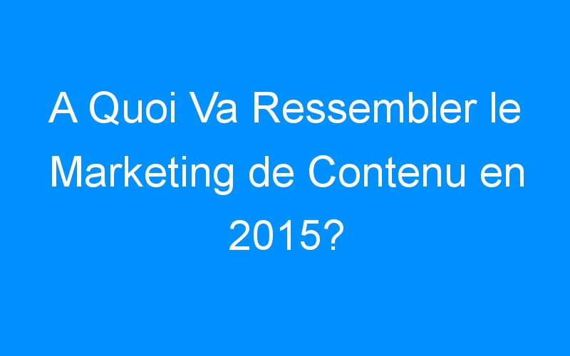 You are currently viewing A Quoi Va Ressembler le Marketing de Contenu en 2015?