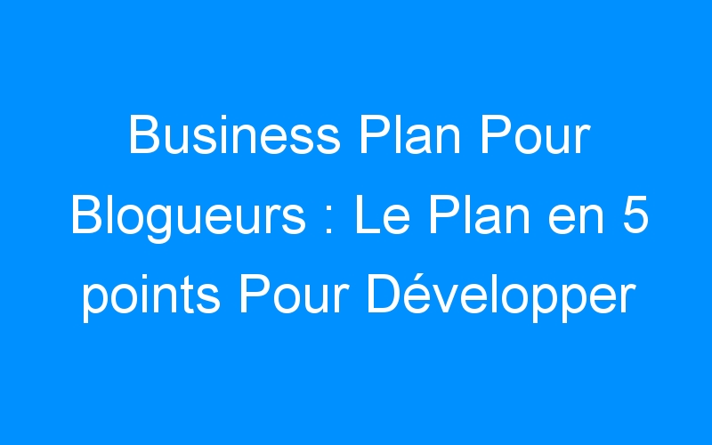 Lire la suite à propos de l’article Business Plan Pour Blogueurs : Le Plan en 5 points Pour Développer Son Blog