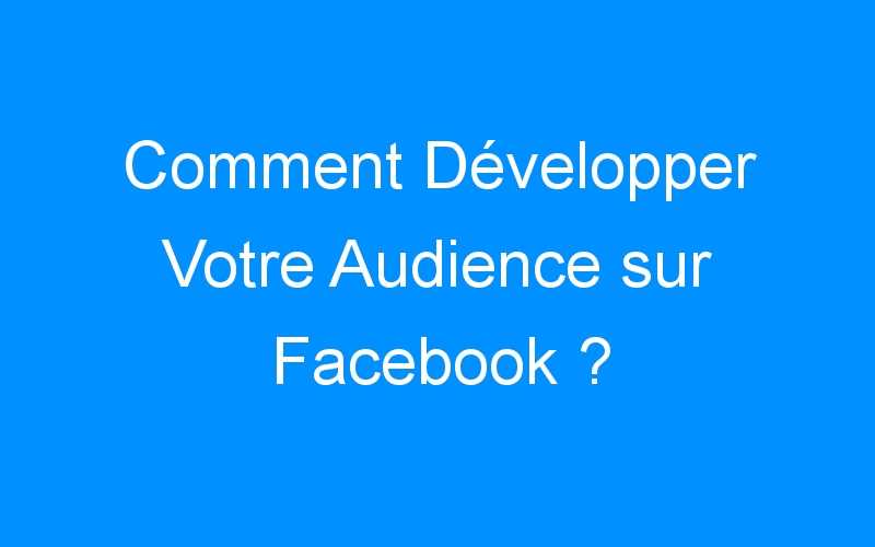 You are currently viewing Comment Développer Votre Audience sur Facebook ?